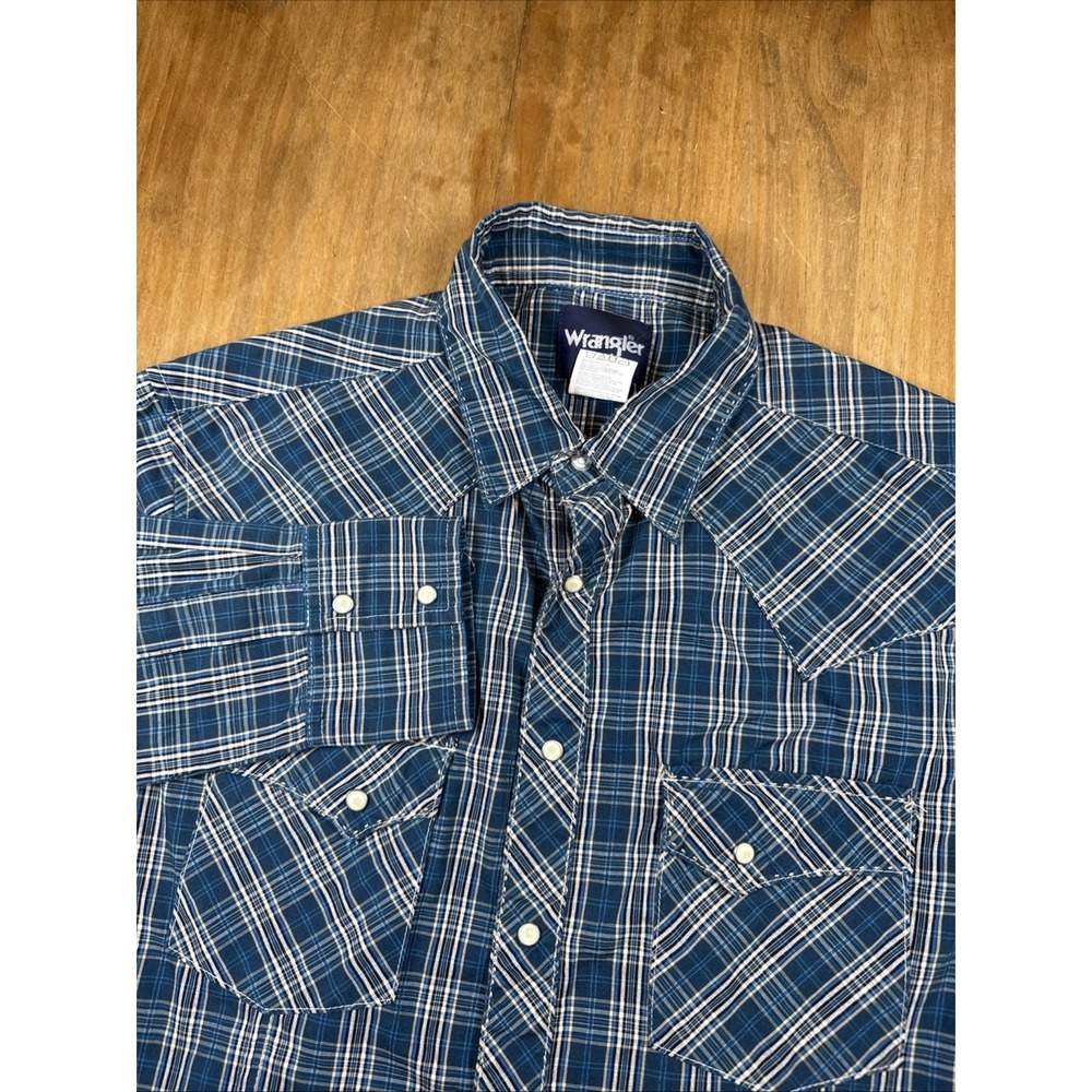 Wrangler Pearl Snap Long Sleeve Shirt Mens M‎ Teal Plaid Western Cowboy Rodeo